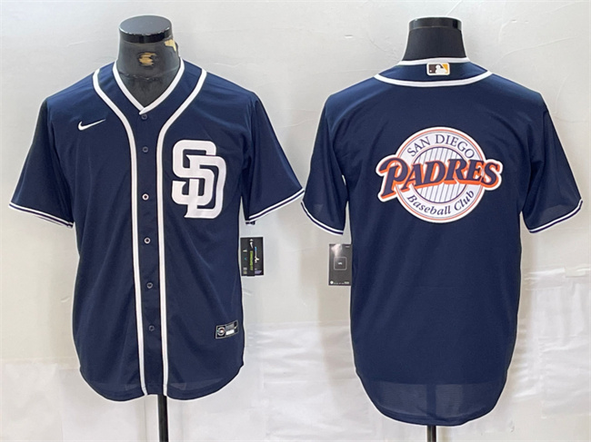 Men's San Diego Padres Navy Team Big Logo Cool Base Stitched Baseball Jersey